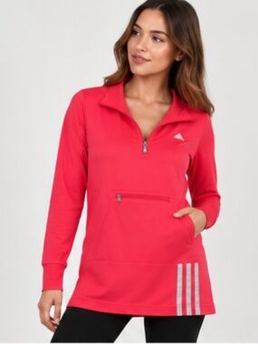 Adidas ClimaLite Hot Pink 1/4 Zip Pullover Hoodie Running Jacket M Thumbholes